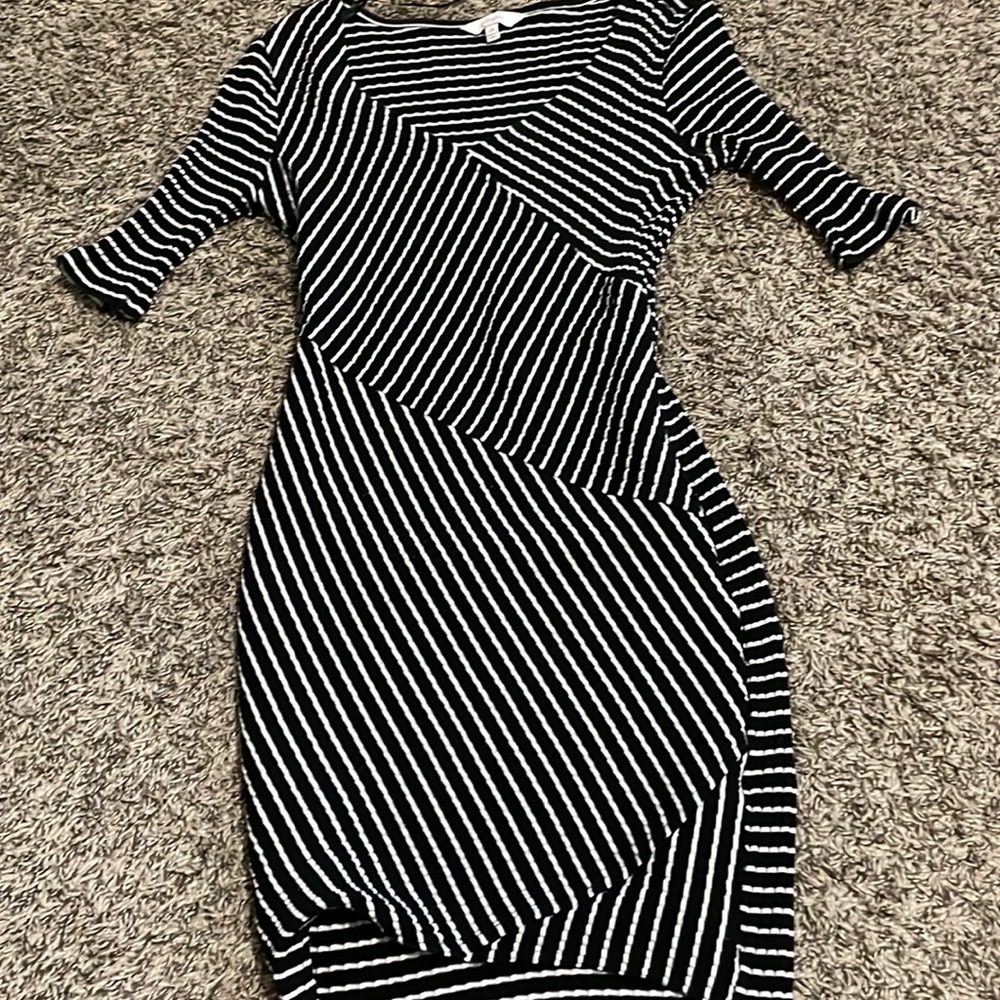 Black and white striped body con dress
